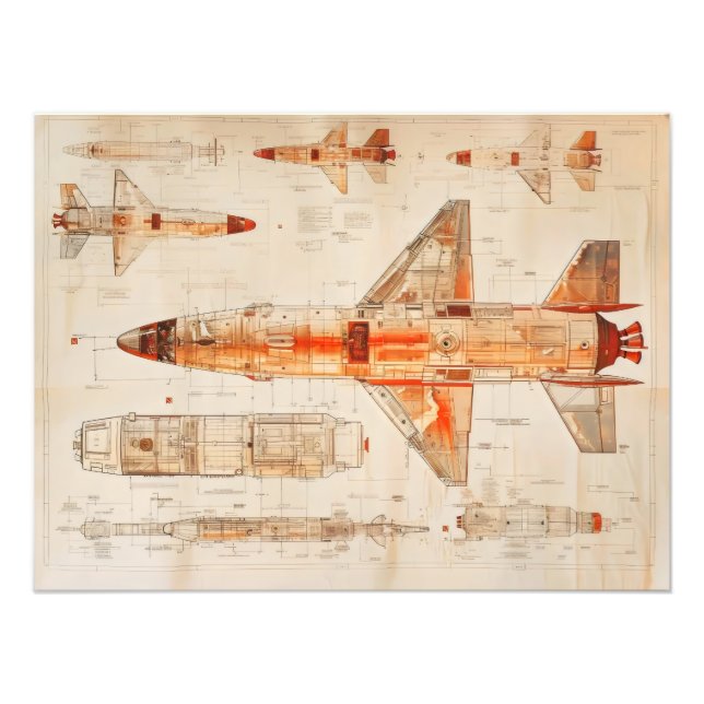 Sci-Fi Rocket Blueprint Photo Print (Front)