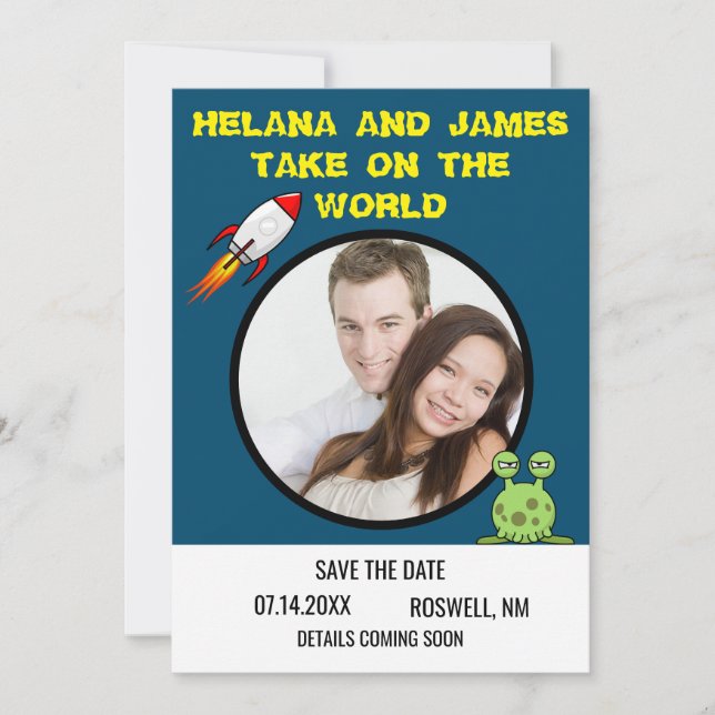 Sci Fi Rocket Ship Save the Date (Front)