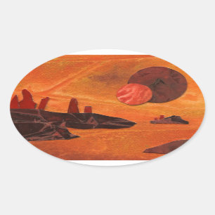 Sci-Fi "Seas of Fire" double suns, lava seas Oval Sticker