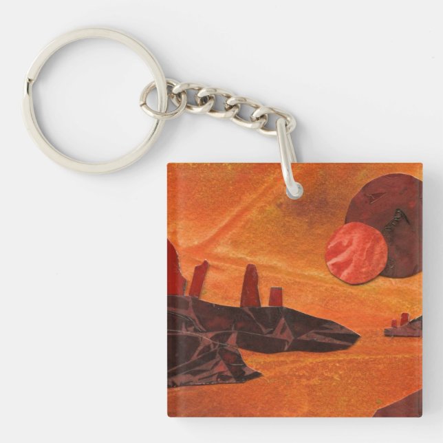 Sci-Fi "Seas of Fire" double suns, lava seas world Key Ring (Front)