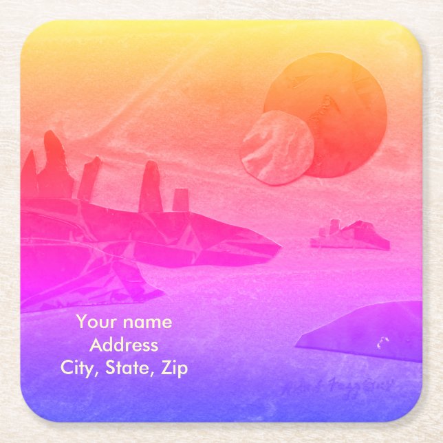 Sci-Fi "Seas of Fire" molten lava alien world Squa Square Paper Coaster (Front)