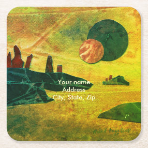 Sci-Fi "Seas of Fire" molten lava alien world   Square Paper Coaster