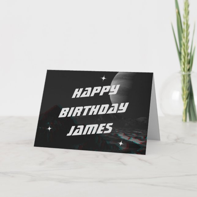 Sci-Fi Space 3D Anaglyph Birthday Card (Front)