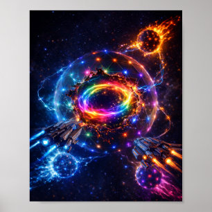 Sci-Fi Space Battle Near Energy Core – Colorful Ga Poster