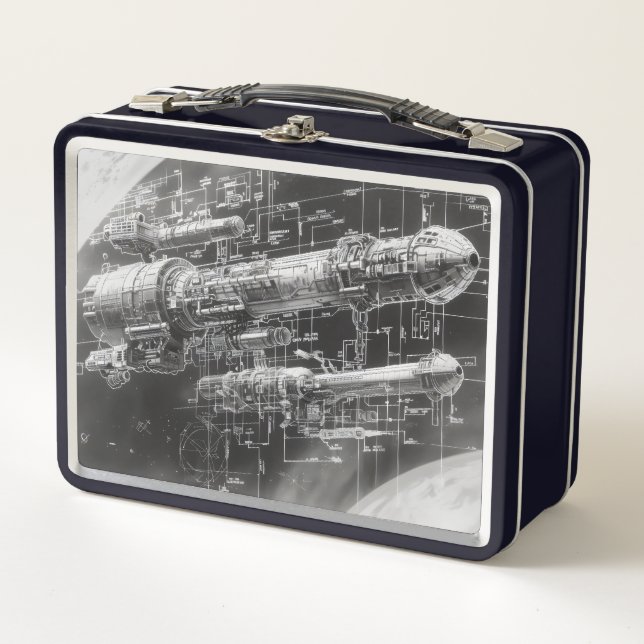 Sci-Fi Space Black Diagram Metal Lunch Box (Front)