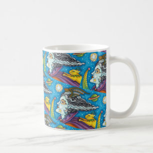 SCI FI SPACE WITCH & COMET CAT COLORFUL HALLOWEEN COFFEE MUG