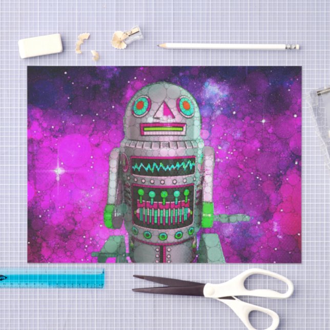 Sci fi toy robot purple galaxy birthday retro cool tissue paper (Craft)