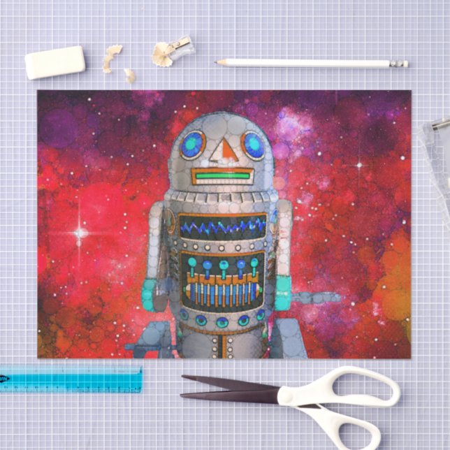 Sci fi toy robot red galaxy cool retro birthday tissue paper (Craft)
