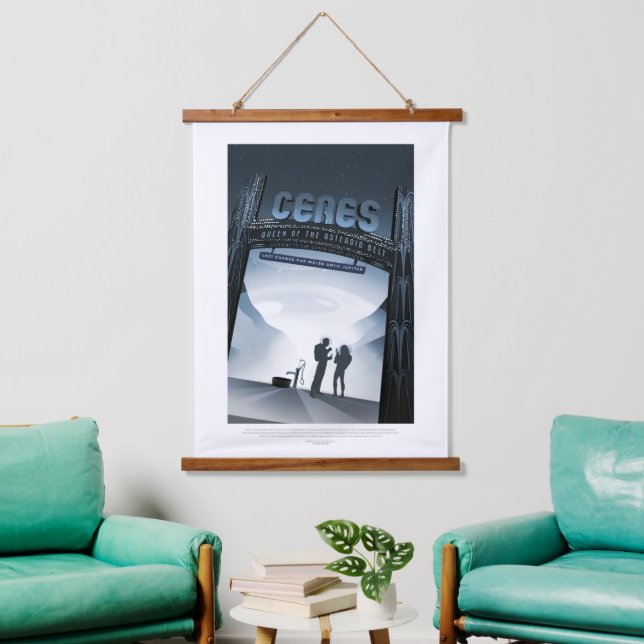 Sci-Fi Travel Ad, Dwarf Planet Ceres Hanging Tapestry (Living Room)