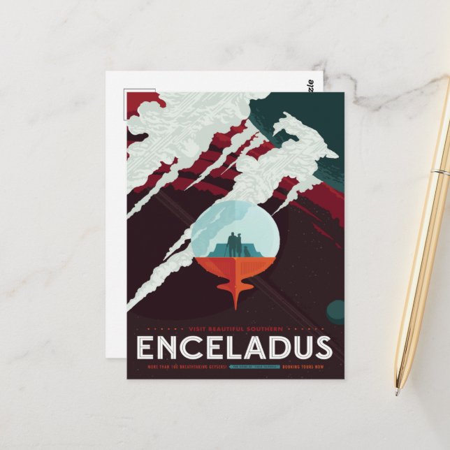 Sci-Fi Travel Ad, Moon Enceladus Postcard (Front/Back In Situ)