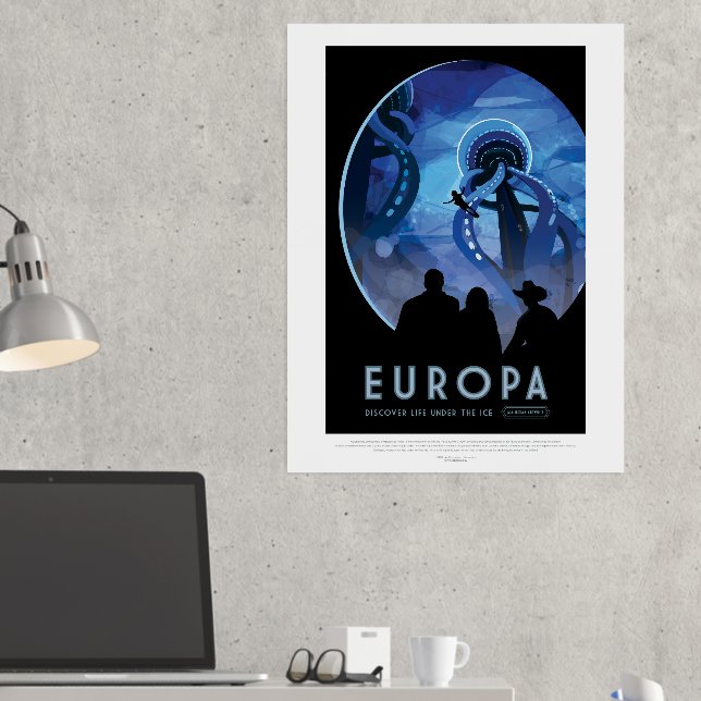 Sci-Fi Travel Ad, Moon Europa Foil Prints (In Situ (Desk 2))