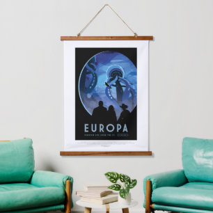 Sci-Fi Travel Ad, Moon Europa Hanging Tapestry