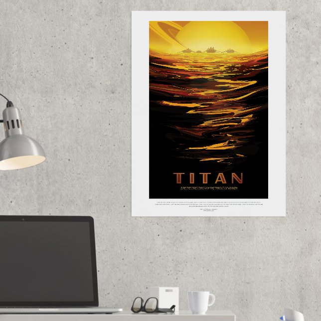 Sci-Fi Travel Ad, Moon Titan Foil Prints (In Situ (Desk 2))
