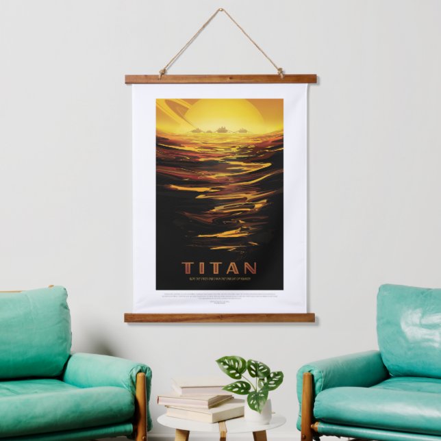 Sci-Fi Travel Ad, Moon Titan Hanging Tapestry (Living Room)