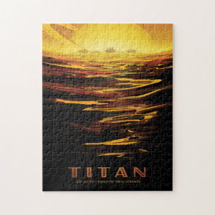 Sci-Fi Travel Ad, Moon Titan Jigsaw Puzzle