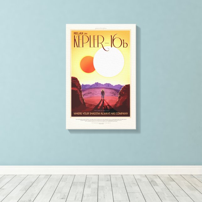 Sci-Fi Travel Ad, Planet Kepler 16b Canvas Print (Insitu(Wood Floor))
