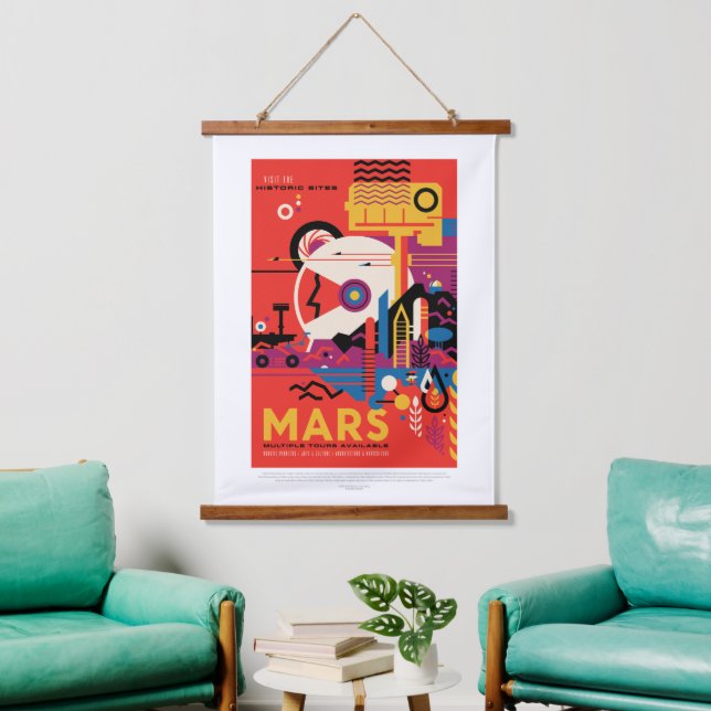 Sci-Fi Travel Ad, Planet Mars Hanging Tapestry (Living Room)