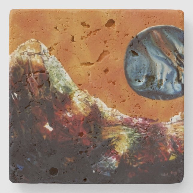Sci-Fi watery moon in low orbit over alien planet Stone Coaster (Front)