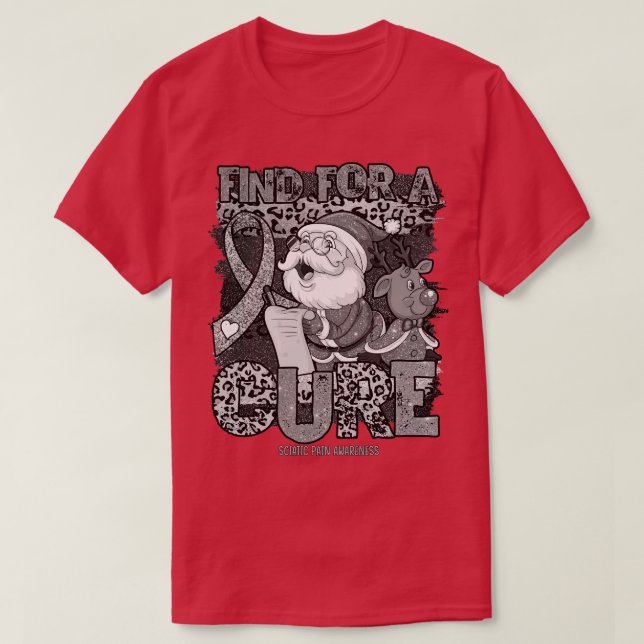 Sciatic Pain Awareness leopard christmas cure sant T-Shirt (Design Front)