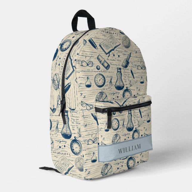 Science and Time Beige Kids Back To School Printed Backpack (Back Corner Left)