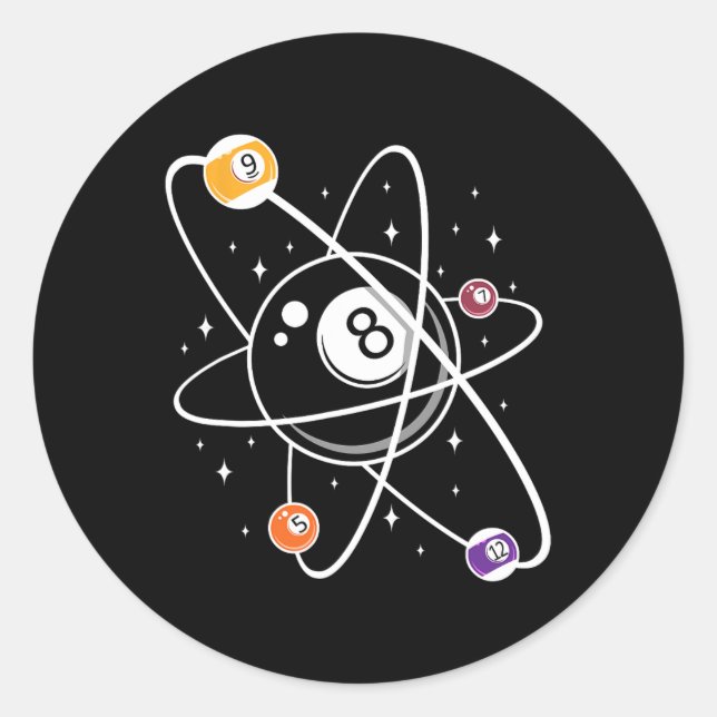 Science Atom Pool Lover 8- Billiards  Classic Round Sticker (Front)