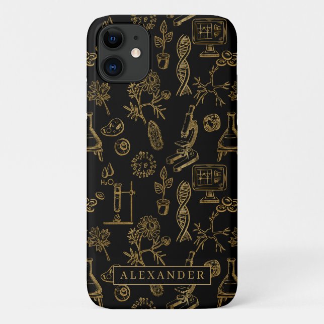 Science Biology Art Gold Pattern Monogram Case-Mate iPhone Case (Back)