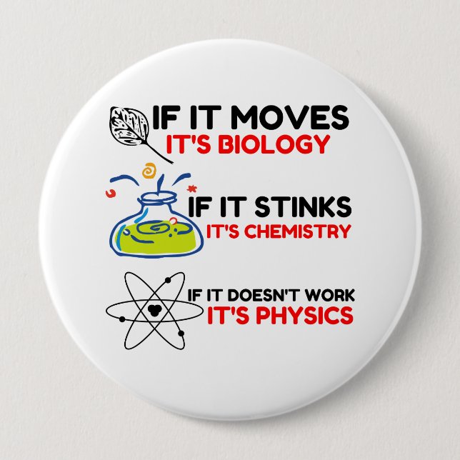 Science BIOLOGY CHEMISTRY PHYSICS 10 Cm Round Badge (Front)