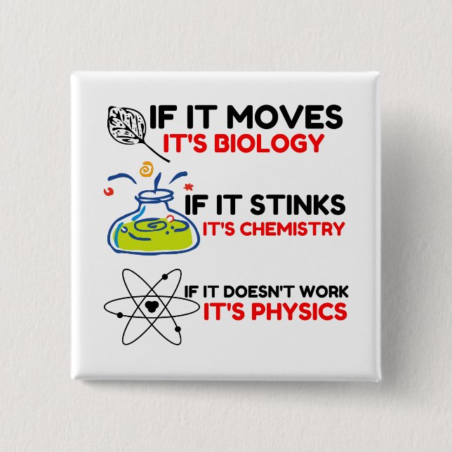 Science BIOLOGY CHEMISTRY PHYSICS 15 Cm Square Badge (Front)