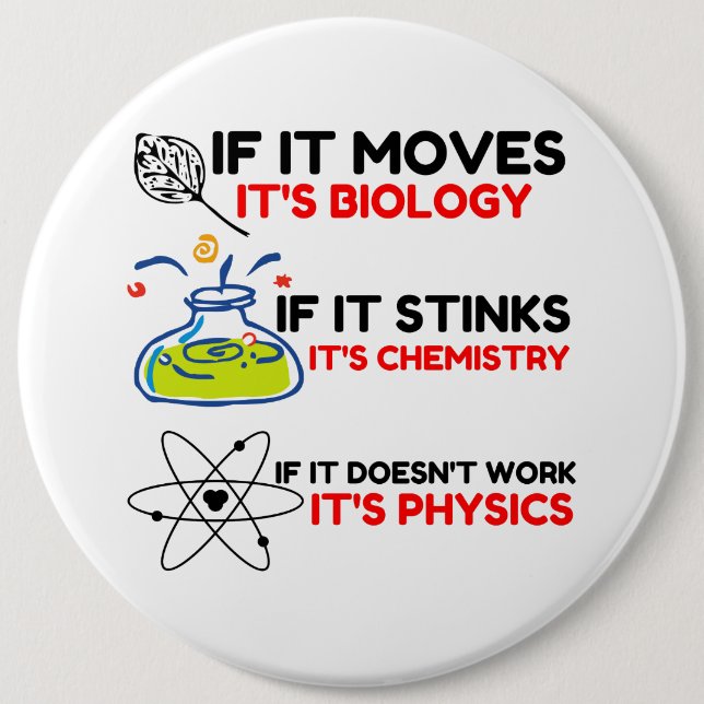 Science BIOLOGY CHEMISTRY PHYSICS 6 Cm Round Badge (Front)