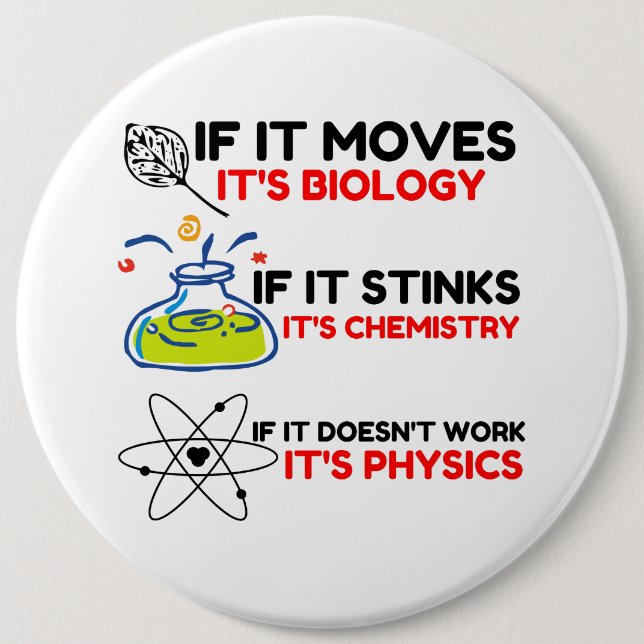 Science BIOLOGY CHEMISTRY PHYSICS 6 Cm Round Badge (Front)
