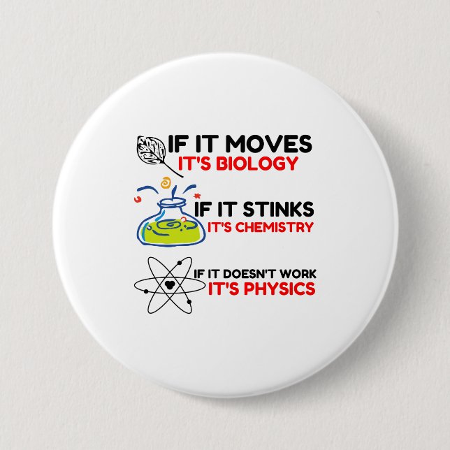 Science BIOLOGY CHEMISTRY PHYSICS 7.5 Cm Round Badge (Front)