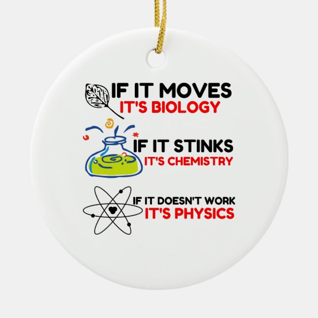 Science BIOLOGY CHEMISTRY PHYSICS Ceramic Tree Decoration (Front)