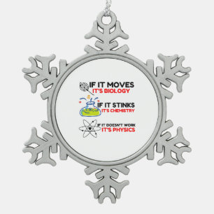 Science BIOLOGY CHEMISTRY PHYSICS Snowflake Pewter Christmas Ornament