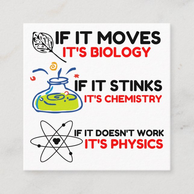 Science BIOLOGY CHEMISTRY PHYSICS Square Business Card (Front)