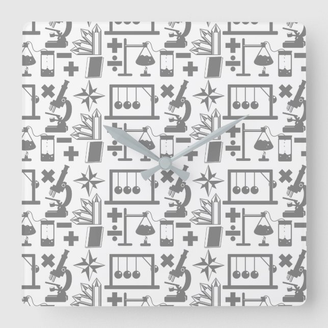 Science Biology Physics Geography Math Pattern Square Wall Clock (Front)
