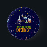 Science Birthday 6 Cm Round Badge<br><div class="desc">Captivating science-themed button! Featuring a mesmerising chemistry set design set against a deep navy background, this button is a perfect fusion of intellect and flair. The neon colours add a vibrancy, making it a standout accessory for those who appreciate science and fashion. Pin it on and let your passion for...</div>