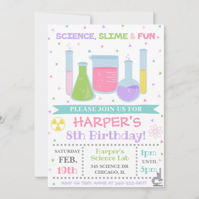 Science Birthday Invitation Science Invite (Front)