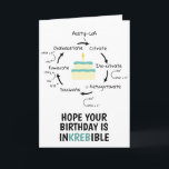 Science Birthday Kreb's Cycle Biology Cake Teacher Card<br><div class="desc">Science themed birthday card with an illustration of the Kreb's cycle,  an important step in cellular respiration. Text on the front reads " Hope your Birthday is InKREBible." Colourful birthday cake with a candle in the centre. Great for science teachers,  lab partners and biology lovers.</div>