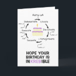 Science Birthday Kreb's Cycle Biology Cake Teacher Card<br><div class="desc">Science themed birthday card with an illustration of the Kreb's cycle, an important step in cellular respiration. Text on the front reads " Hope your Birthday is InKREBible." Colourful birthday cake with a candle in the centre. Inside text is editable and reads "Happy Birthday." Great for science teachers, lab partners...</div>