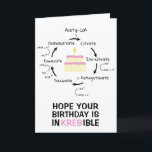 Science Birthday Kreb's Cycle Biology Cake Teacher Card<br><div class="desc">Science themed birthday card with an illustration of the Kreb's cycle, an important step in cellular respiration. Text on the front reads " Hope your Birthday is InKREBible." Colourful birthday cake with a candle in the centre. Inside text is editable and reads "Happy Birthday." Great for science teachers, lab partners...</div>