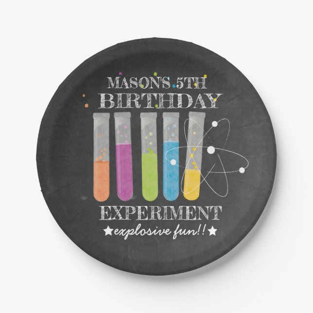 Science Birthday Party | Birthday Experiment Paper Plate (Front)