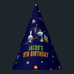 Science Birthday Party Hat<br><div class="desc">Elevate your celebration with our one-of-a-kind science-themed party hat! Designed with a captivating chemistry set motif against a striking navy background, this hat adds a touch of intellectual excitement to your festivities. The neon colours infuse a sense of vibrancy, making it a perfect accessory for those who love science and...</div>