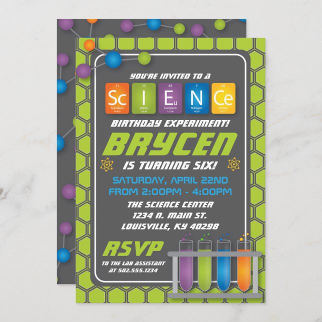 Science Birthday Party Invitation (Front/Back)