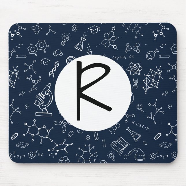 Science / Chemistry Doodle Pattern Monogram Mouse Mat (Front)