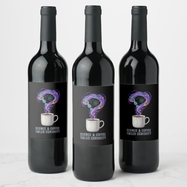  Science & Coffee Fuelled Curiosity Wine Label (Bottles)