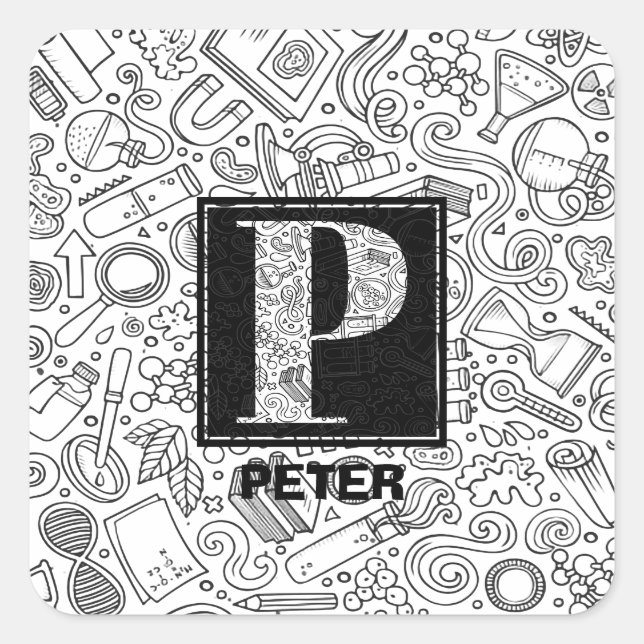 Science Custom Monogram - Letter P Square Sticker (Front)