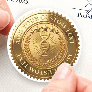 Science DNA Research Award Custom 3D Foil Gold Classic Round Sticker