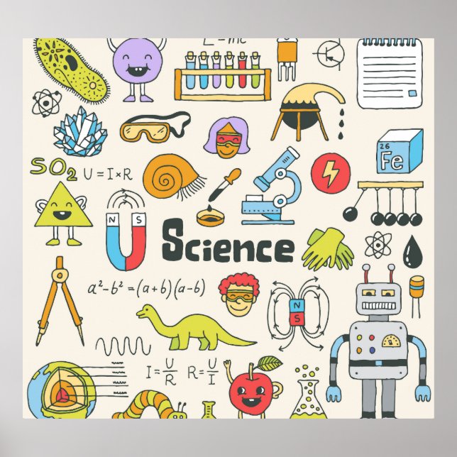 Science Doodles: Hand-Drawn School Set. Poster (Front)