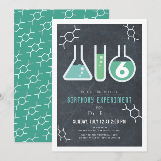 Science Experiment Black Chalkboard Birthday Invitation (Front/Back)