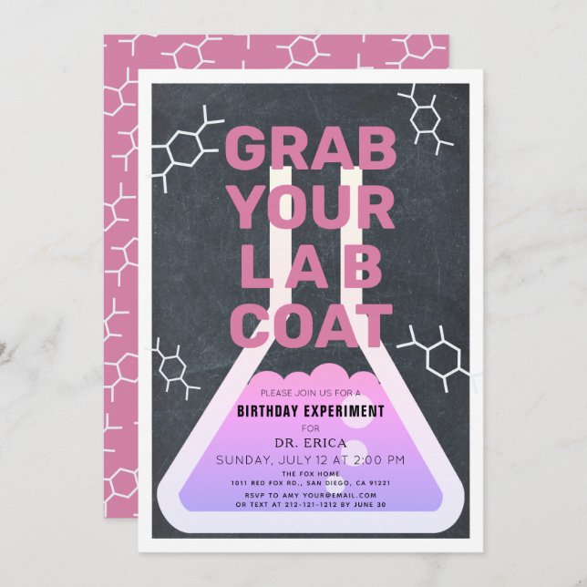 Science Experiment Flask Chalkboard Girl Birthday Invitation (Front/Back)